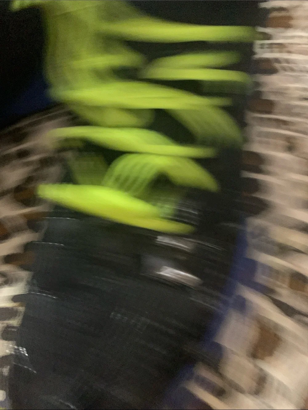 Black and Blue High-Top Athletic Shoes with Neon Yellow Laces